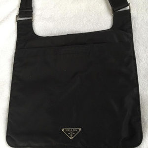 Authentic PRADA Nylon Vela Crossbody Flat Bag Nero